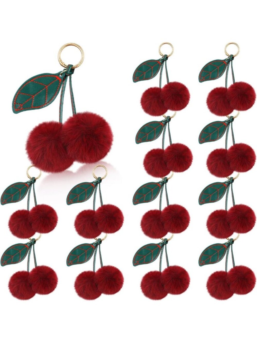 Cute Plush Cherry Keychains - 12 Pcs Bag Charms for Women, Fun Accessories